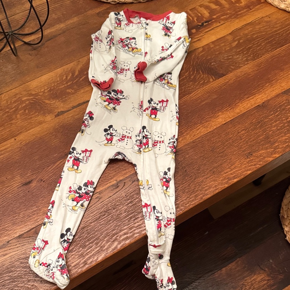 Disney Mickey Mouse Holiday Organic Cotton Pottery Barn Footie - White and Red